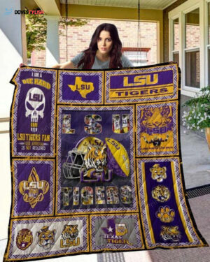 NCAA LSU Tigers Helmet Quilt Blanket, Gift For Sports Fan, Sport Lovers Quilt Blanket