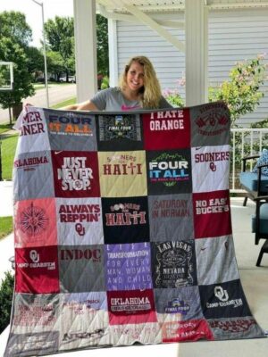 NCAA Oklahoma Sooners Four It All Quilt Blanket, Gift For Sports Fan, Sport Lovers Quilt