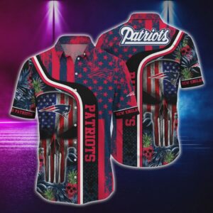 New England Patriots Skull And US Flag Hawaiian Shirt