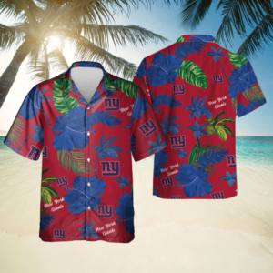 New York Giants Nfl Color Hibiscus Button Up Hawaiian Shirt