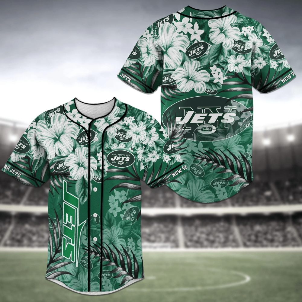 New York Jets NFL Baseball Jersey Shirt Flora Print For Men Women New York Jets NFL Baseball Jersey Shirt Flora Print For Men Women