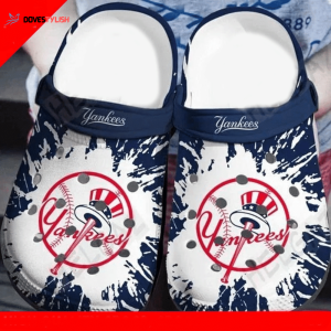 New York Yankees Logo Pattern Clogs Classic Clogs Shoes In Dark Blue & White