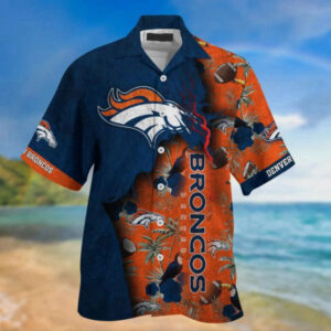 NFL Denver Broncos Hawaiian Shirt – Navy Blue Orange Aloha Shirt for Men & Women
