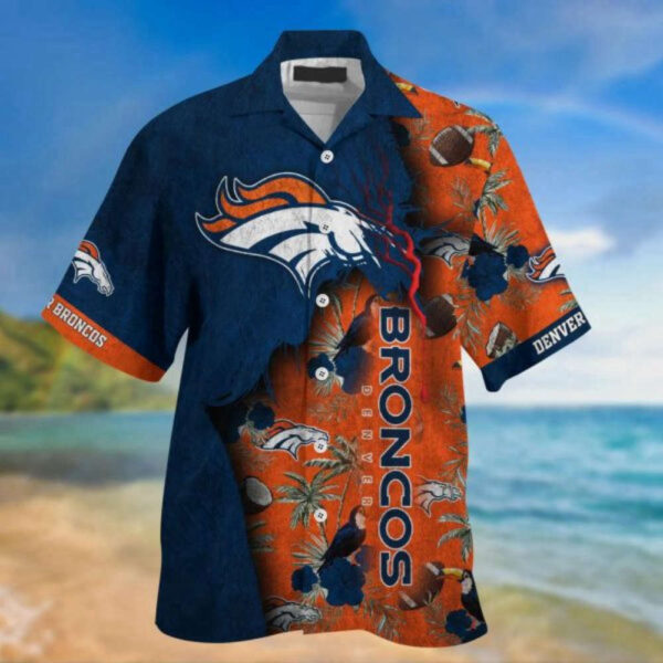 NFL Denver Broncos Hawaiian Shirt – Navy Blue Orange Aloha Shirt for Men & Women