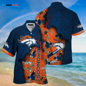 NFL Denver Broncos Hawaiian Shirt - Navy Blue Orange Aloha Shirt for Men & Women