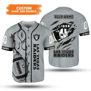 NFL Las Vegas Raiders Custom Name Number Silver Baseball Jersey Unisex Shirt