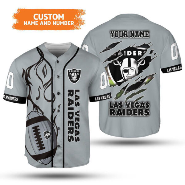 NFL Las Vegas Raiders Custom Name Number Silver Baseball Jersey Unisex Shirt