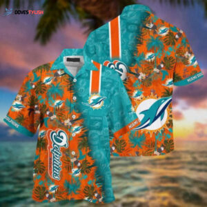 NFL Miami Dolphins Coconut Tree Aqua Orange Hawaiian Shirt - Men & Women Aloha Shirt