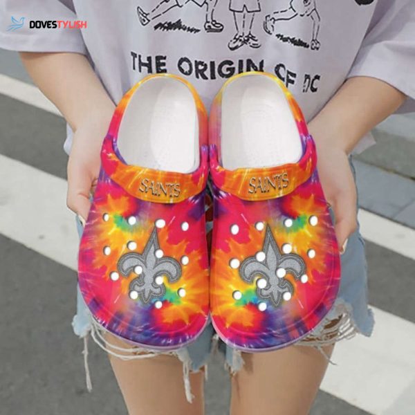 Nfl New Orleans Saints Tie Dye Printed Rubber Crocs Shoes Clogs Unisex Footwear