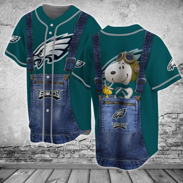 Philadelphia Eagles NFL Baseball Jersey Shirt Snoopy  For Men Women