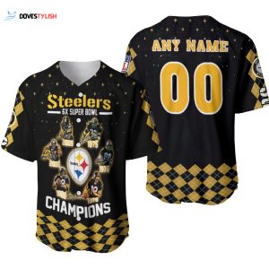 Pittsburgh Steelers 6-Time Champions Legends Baseball Jersey - Custom Name & Number