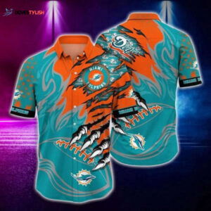 Stylish NFL Miami Dolphins Aqua Orange Hawaiian Shirt - Men & Women Aloha Shirt