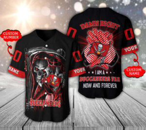 Tampa Bay Buccaneers Baseball Jersey Personalized Skull Damn Right