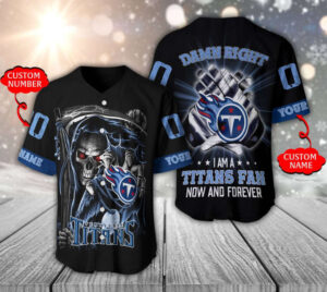 Tennessee Titans Baseball Jersey Personalized Skull Damn Right
