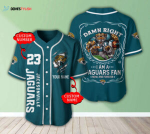 2025 Personalized Jacksonville Jaguars Mascot All Over Print 3D Baseball Jersey - Trending & Damn Right2025