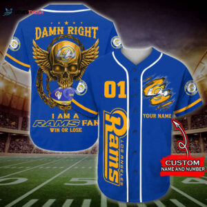 2025 Personalized Los Angeles Rams Skull Damn Right All Over Print 3D Baseball Jersey