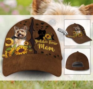 Yorkshire Dog Leather Sunflower Hat Classic Cap Gift for FansPb
