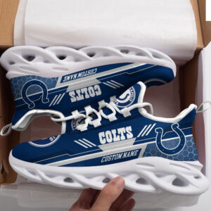 Indianapolis Colts Logo Custom Name Pattern 3D Max Soul Sneaker Shoes In Blue   For Men Women