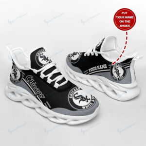 Chicago White Sox Black And Grey Team Logo Custom Name 3D Max Soul Shoes Sneaker   For Men Women