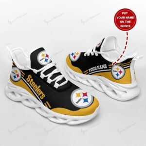 Pittsburgh Steelers Custom Name Yellow And Black 3D Max Soul Shoes Sneaker   For Men Women