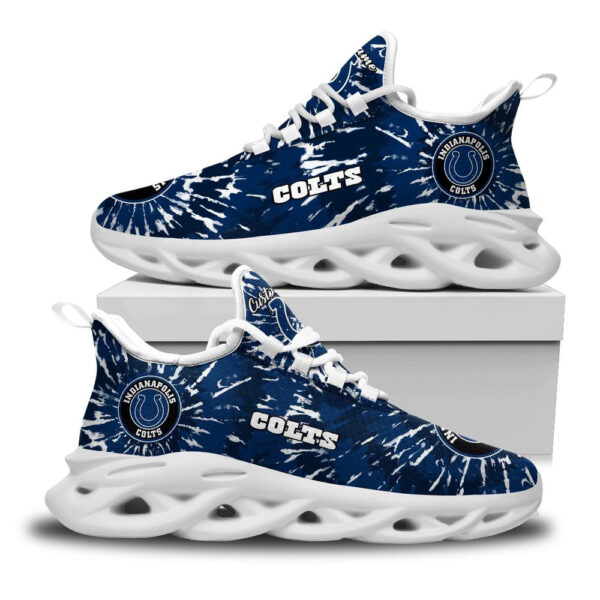 Indianapolis Colts Logo Custom Name Tie Dye Pattern 3D Max Soul Sneaker Shoes   For Men Women