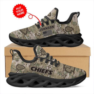Personalized Name Kansas City Chiefs Us Army Military Rank Design Camouflage Max Soul Shoes For Men Women