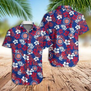 Chicago Cubs Hawaiian Shirt: Flower Leaves Design for Cubs Fans