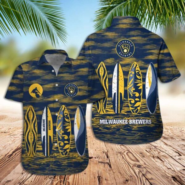Milwaukee Brewers Hawaiian Shirt – Yellow Blue Surfboard Design