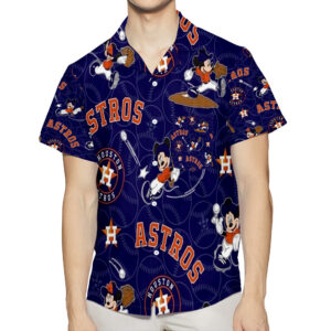 Houston Astros Mickey Emblem 3D All Over Print Hawaiian Shirt - Summer Beach Style with Pocket