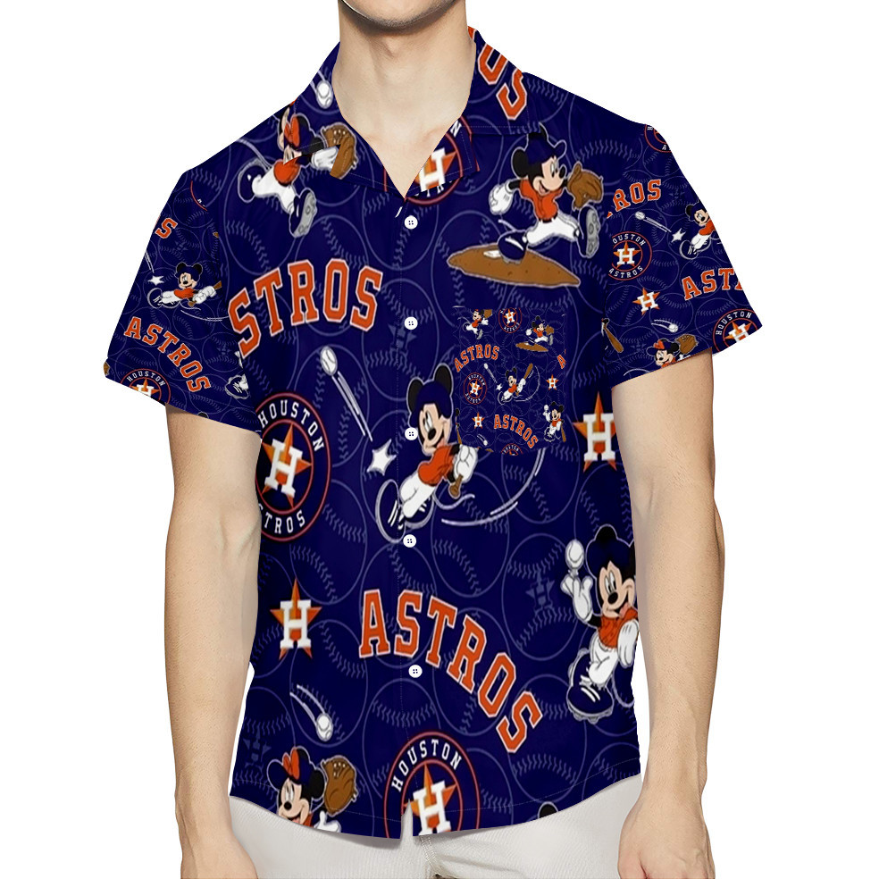 Houston Astros Mickey Emblem 3D All Over Print Hawaiian Shirt – Summer Beach Style with Pocket Houston Astros Mickey Emblem 3D All Over Print Hawaiian Shirt – Summer Beach Style with Pocket