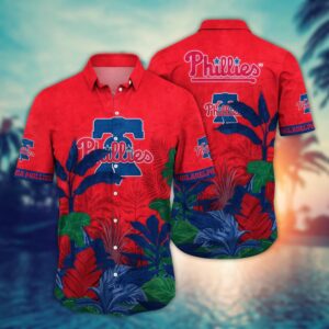 MLB Philadelphia Phillies Hawaiian Shirt with Tropical Trees Pattern - Perfect for Fans!