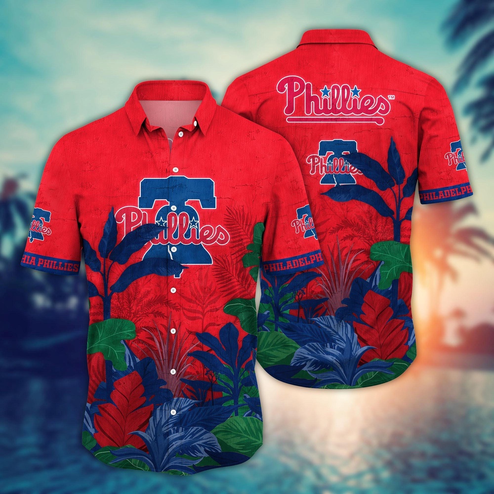 MLB Philadelphia Phillies Hawaiian Shirt with Tropical Trees Pattern – Perfect for Fans! MLB Philadelphia Phillies Hawaiian Shirt with Tropical Trees Pattern – Perfect for Fans!