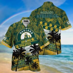 MLB Oakland Athletics Hawaiian Shirt with Palm Tree Pattern - Perfect for Sports Fans!