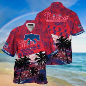 MLB Philadelphia Phillies Hawaiian Shirt with Palm Tree Pattern - Perfect for Fans of Sports!
