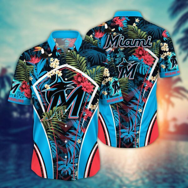 MLB Miami Marlins Hawaiian Shirt: Flower Strike Pose for Fans