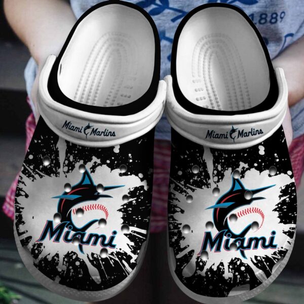 MLB Miami Marlins Clog-Shoes Clog Shoes Black – White For Fan Baseball
