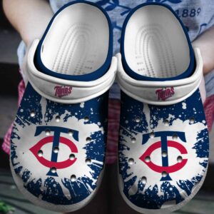 MLB Minnesota Twins Clog-Shoes Clog White – Navy For Fan Baseball