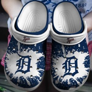 MLB Detroit Tigers Clog-Shoes Clog White – Navy For Fan Baseball