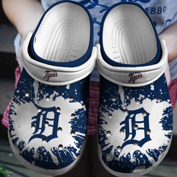 MLB Detroit Tigers Clog-Shoes Clog White – Navy For Fan Baseball