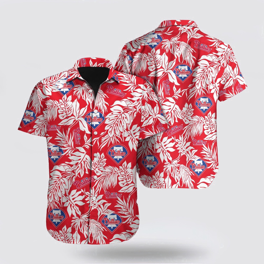 MLB Philadelphia Phillies Hawaiian Shirt: Leaf Pattern Fan Gear MLB Philadelphia Phillies Hawaiian Shirt: Leaf Pattern Fan Gear