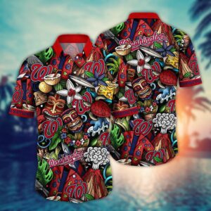 MLB Washington Nationals Hawaiian Shirt: Make a Style Statement with Flower Strike Pattern!