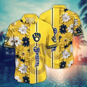 Milwaukee Brewers Hawaiian Shirt - Floral Finesse for Sports Fans