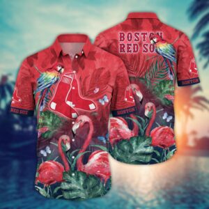 MLB Boston Red Sox Hawaiian Shirt: Pink Crane Pattern – Perfect for Fans