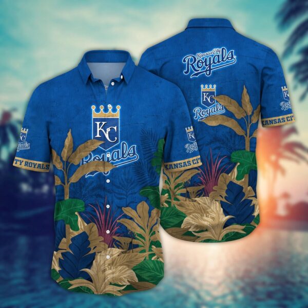 MLB Kansas City Royals Hawaiian Shirt: Tropical Trees Pattern for Fans