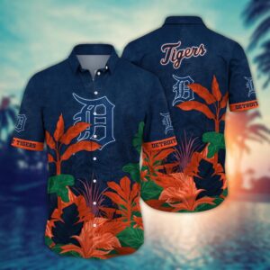 MLB Detroit Tigers Hawaiian Shirt: Floral Tropical Trees Pattern for Fans