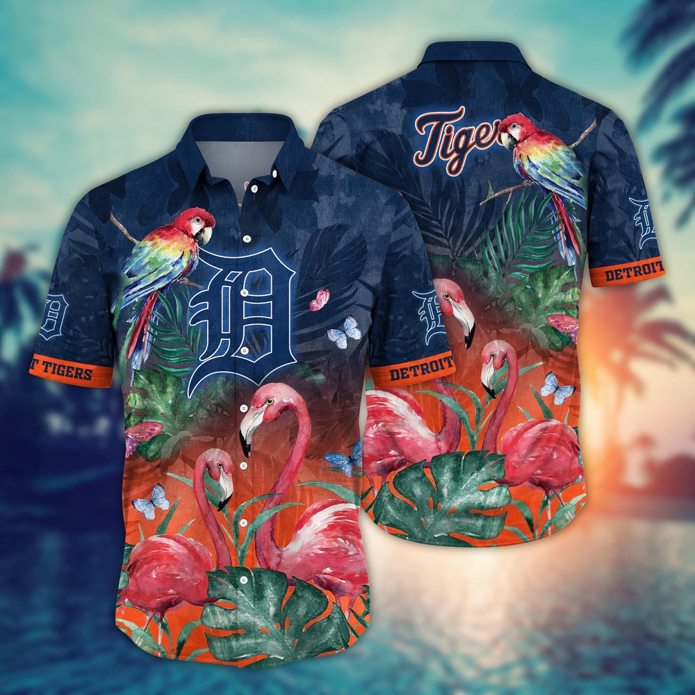 Detroit Tigers Hawaiian Shirt: Pink Crane Pattern for MLB Fans Detroit Tigers Hawaiian Shirt: Pink Crane Pattern for MLB Fans