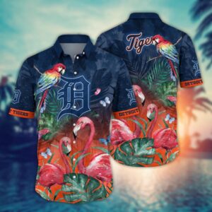 Detroit Tigers Hawaiian Shirt: Pink Crane Pattern for MLB Fans