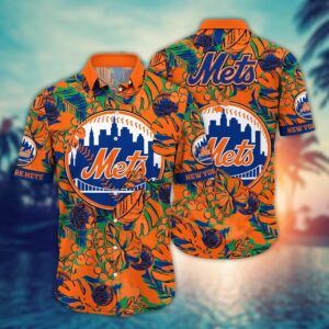 MLB New York Mets Hawaiian Shirt: Fan Paradise with Flower & Palm Tree Design