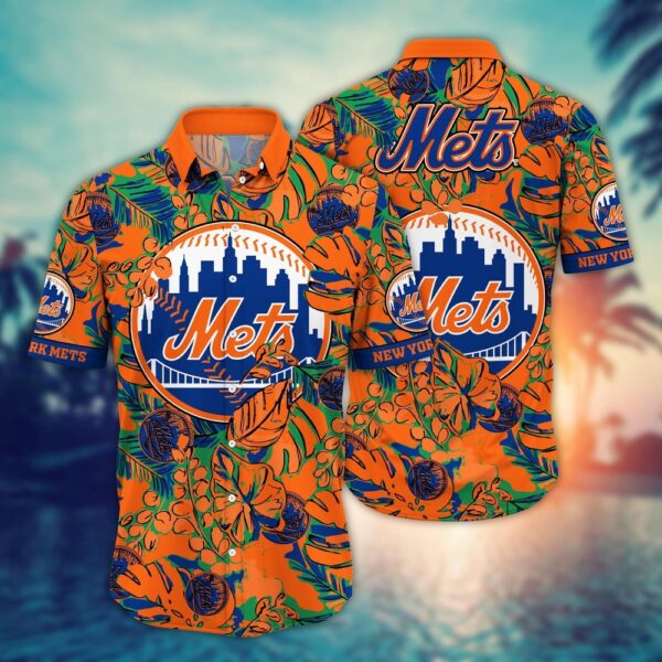 MLB New York Mets Hawaiian Shirt: Fan Paradise with Flower & Palm Tree Design