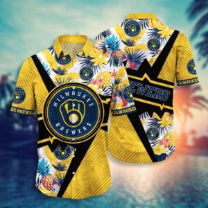 MLB Milwaukee Brewers Hawaiian Shirt: Swing Into Sunset with Flower Design